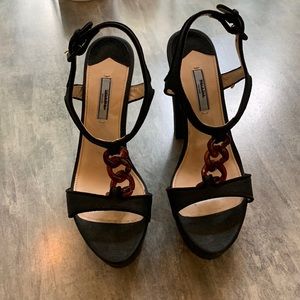 Prada linen and cork platform block heel size 8